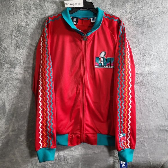 Starter Red Michael Strahan NFL Super Bowl LVII Embroidered Track Jacket Sz L - Picture 1 of 13